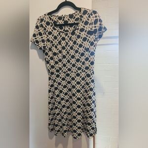 Talbots Navy and White Chain-Print Short-Sleeve Dress